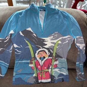 Neve Verbier  Ski Graphic Quarter Zip Top Med Alpine Winter Resort Pullover